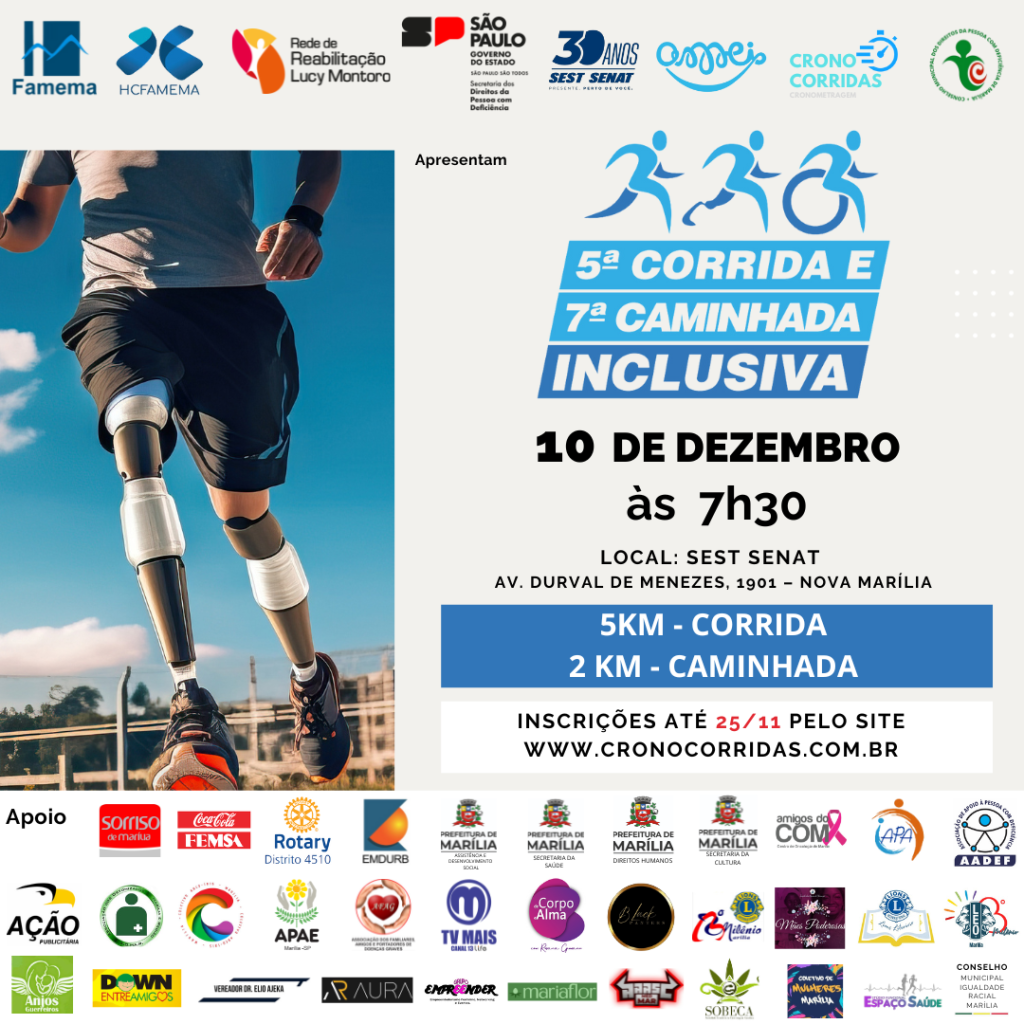 7ª Caminhada e 5ª Corrida Inclusiva acontecem no próximo dia 10 de dezembro e as inscrições já podem ser feitas no&nbsp;site