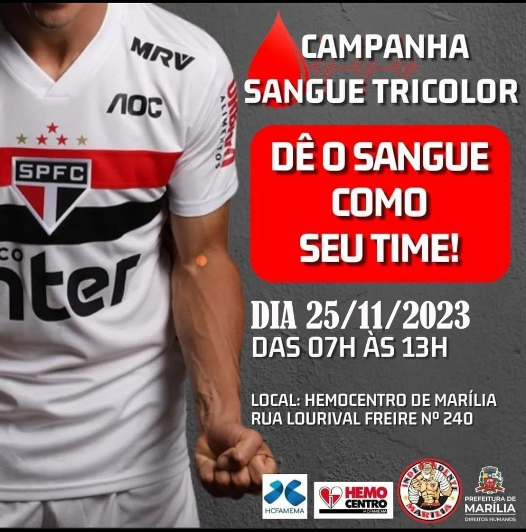 Doação de Sangue: Torcida Independente Marília, do São Paulo Futebol Clube incentiva novos doadores ao&nbsp;Hemocentro