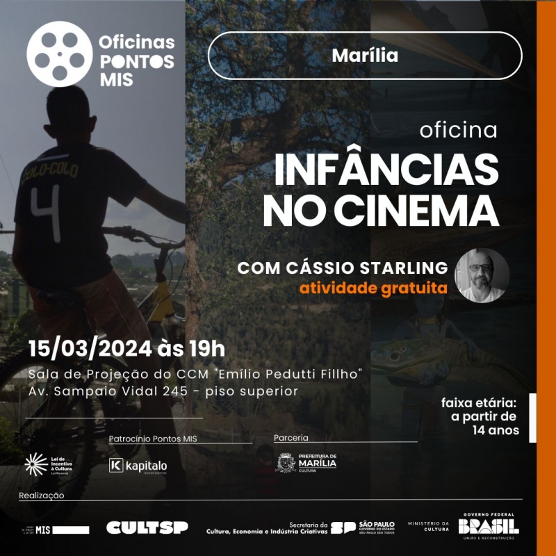 Marília terá oficina gratuita sobre como a infância é retratada pelo cinema na próxima sexta-feira&nbsp;(15)