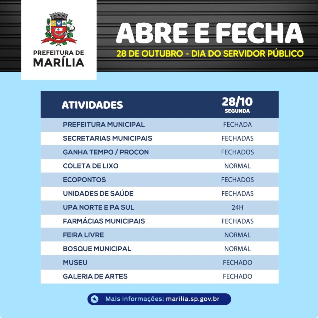 Hoje é Ponto Facultativo em&nbsp;Marília