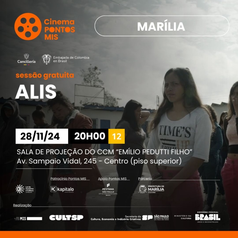 Filme colombiano ‘Alis’, será exibido gratuitamente nesta quinta-feira, dia 28, às 20 horas em&nbsp;Marília