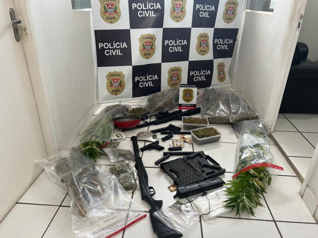 Polícia Civil de Marília prende homem com plantação de maconha e arsenal em residência no Jardim&nbsp;Acapulco