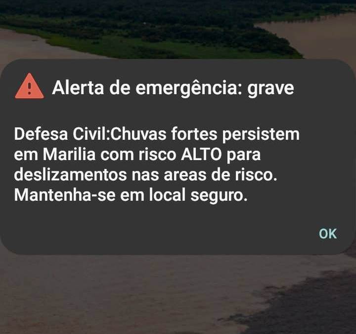 Pela Primeira Vez Defesa Civil Utiliza Nova Tecnologia para Emitir Alertas de Risco de Deslizamentos a Celulares em&nbsp;Marília