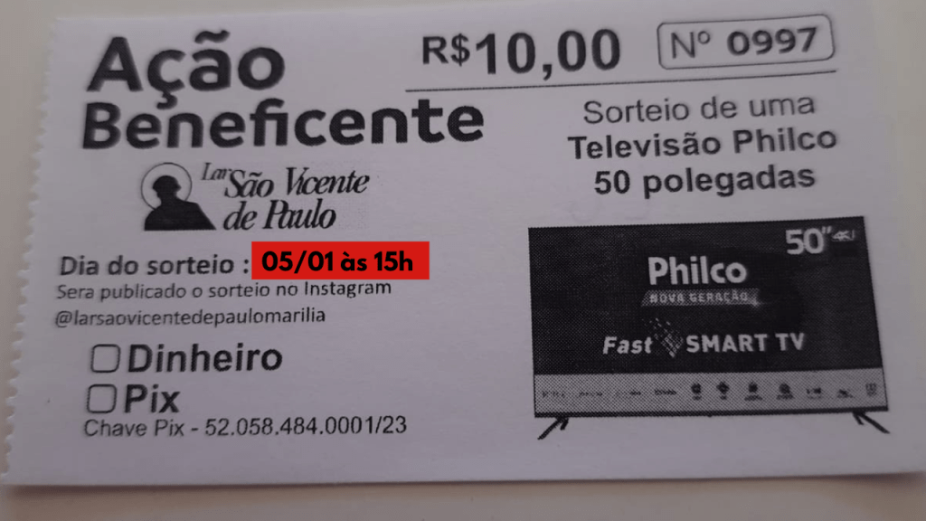Lar São Vicente de Paulo de Marília prorroga sorteio para janeiro e convida população a&nbsp;colaborar
