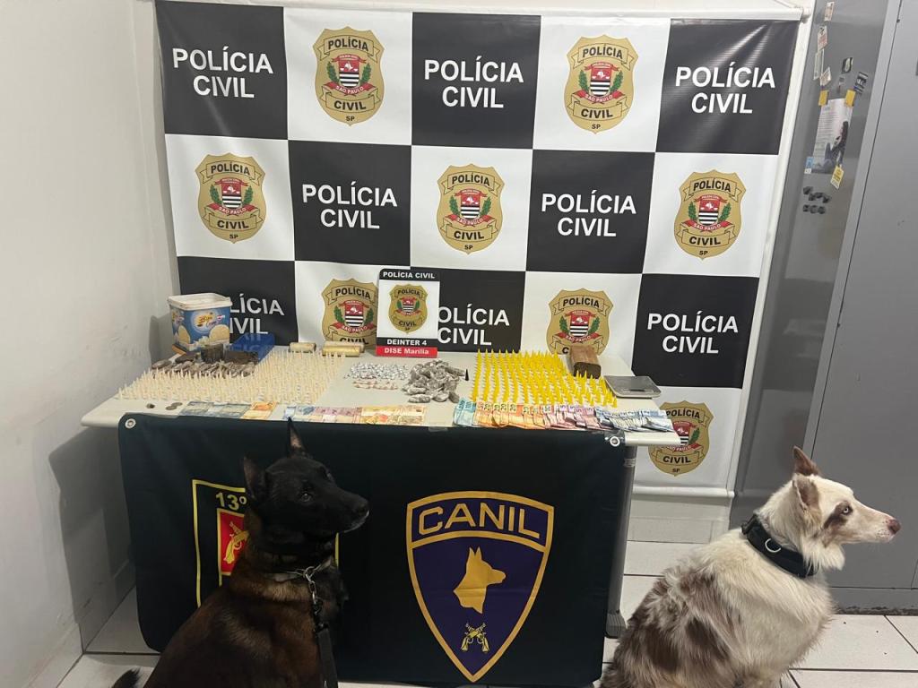 Com apoio do Canil da Polícia Militar, Polícia Civil prende traficante e apreende grande quantidade de drogas na zona sul de&nbsp;Marília