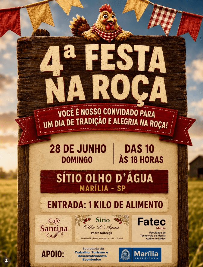 A 4ª Festa na Roça acontece no próximo domingo, 28 de&nbsp;junho